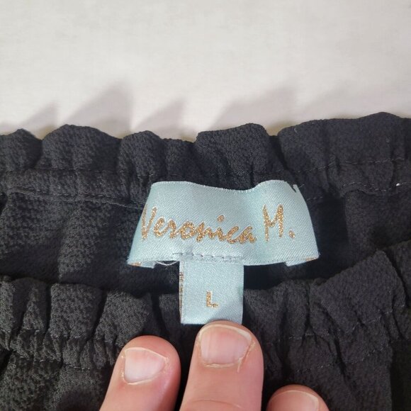 Veronica M. Black Off-Shoulder Blouse With Front Tie Detail 3/4 Sleeves Size M - Picture 2 of 8